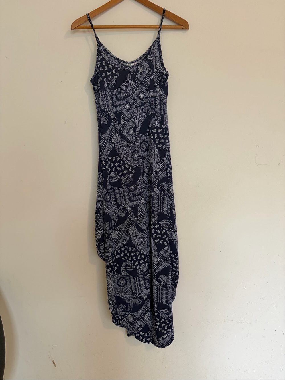 Navy Blue Printed Spaghetti-Strap Maxi Jumper